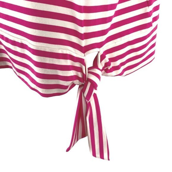 Talbots Top Large Short Sleeve Pink White Striped Tie Front Stretch NWT TP-2184 - Picture 4 of 7